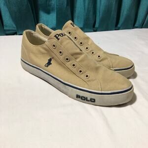 Vintage polo Ralph Lauren cantor lace less mens khaki canvas sneakers 9.5D